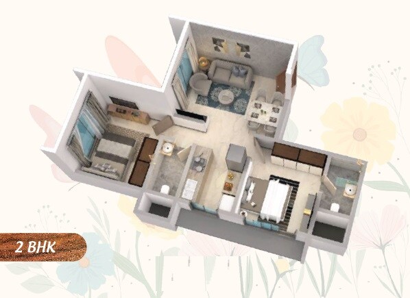 Floor plan of 2 BHK 558 Sq. Ft. Apartment in Monarch Rosewood, Mumbai