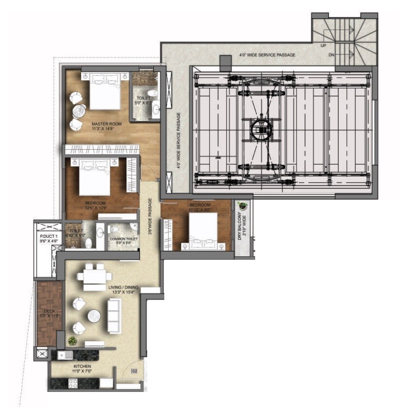 3 BHK 1077 Sq. Ft. Apartment