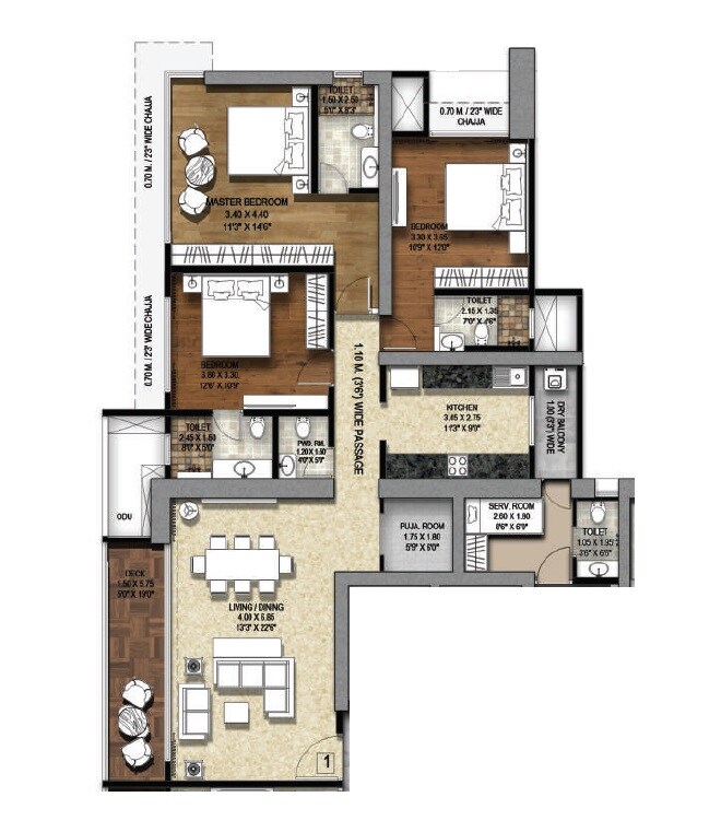 3 BHK 1442 Sq. Ft. Apartment