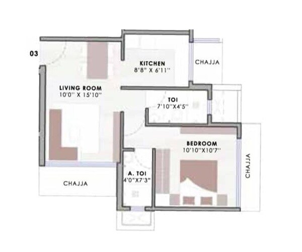 Floor plan of 1 BHK 441 Sq. Ft. Apartment in Morarji Gala Avenue, Mumbai