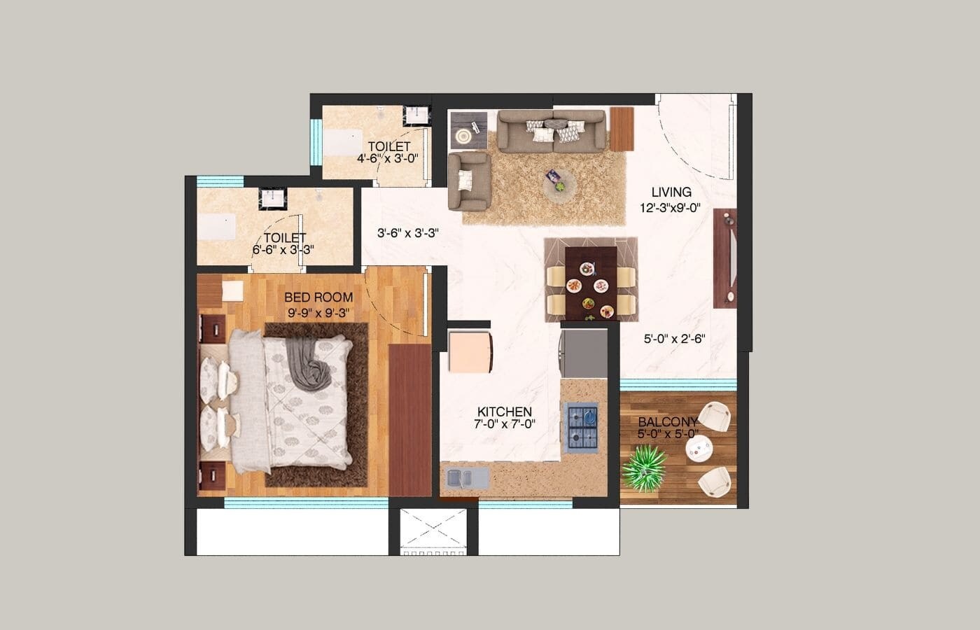 Floor plan of 1 BHK 354 Sq. Ft. Apartment in MPCHFLS Galaxy Heights, Mumbai
