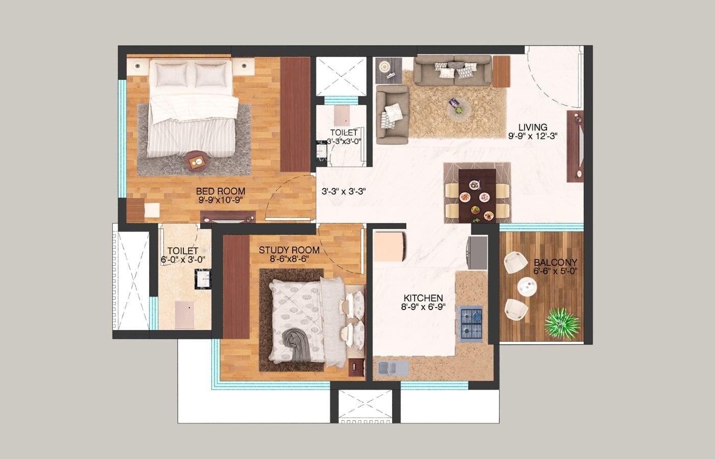 Floor plan of 2 BHK 455 Sq. Ft. Apartment in MPCHFLS Galaxy Heights, Mumbai