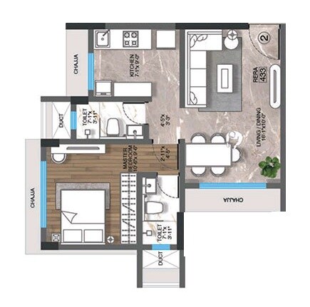 Floor plan of 1 BHK 433 Sq. Ft. Apartment in MPR Mahavir Darshan, Mumbai