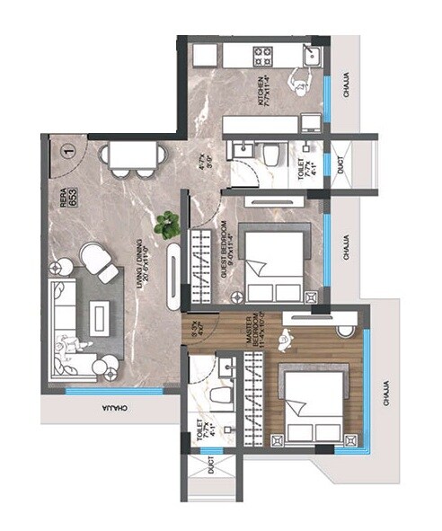 2 BHK 635 Sq. Ft. Apartment
