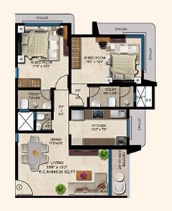 Floor plan of 2 BHK 645 Sq. Ft. Apartment in MPR Nilesh, Mumbai