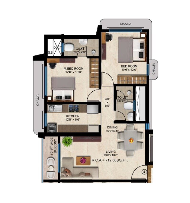 Floor plan of 2 BHK 720 Sq. Ft. Apartment in MPR Nilesh, Mumbai