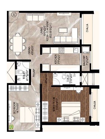 2 BHK 833 Sq. Ft. Apartment