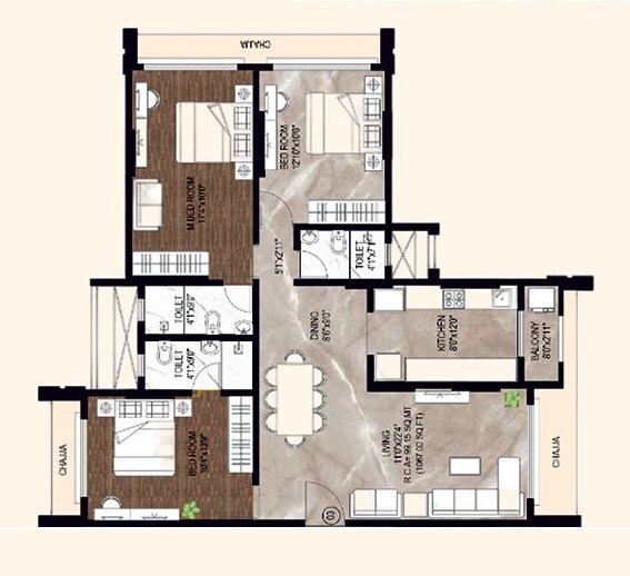 3 BHK 1067 Sq. Ft. Apartment