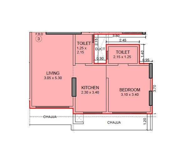 Floor plan of 1 BHK 396 Sq. Ft. Apartment in MPR Supreme, Mumbai