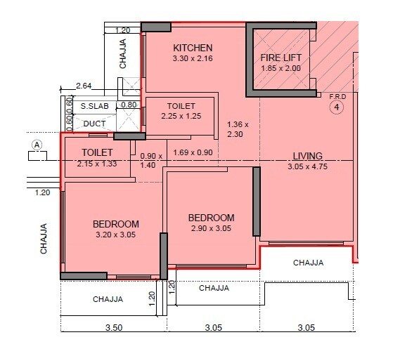 Floor plan of 2 BHK 592 Sq. Ft. Apartment in MPR Supreme, Mumbai