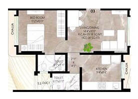 Floor plan of 1 BHK 422 Sq. Ft. Apartment in MPR Varsha, Mumbai