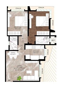 Floor plan of 2 BHK 650 Sq. Ft. Apartment in MPR Varsha, Mumbai
