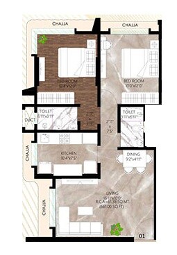 2 BHK 660 Sq. Ft. Apartment