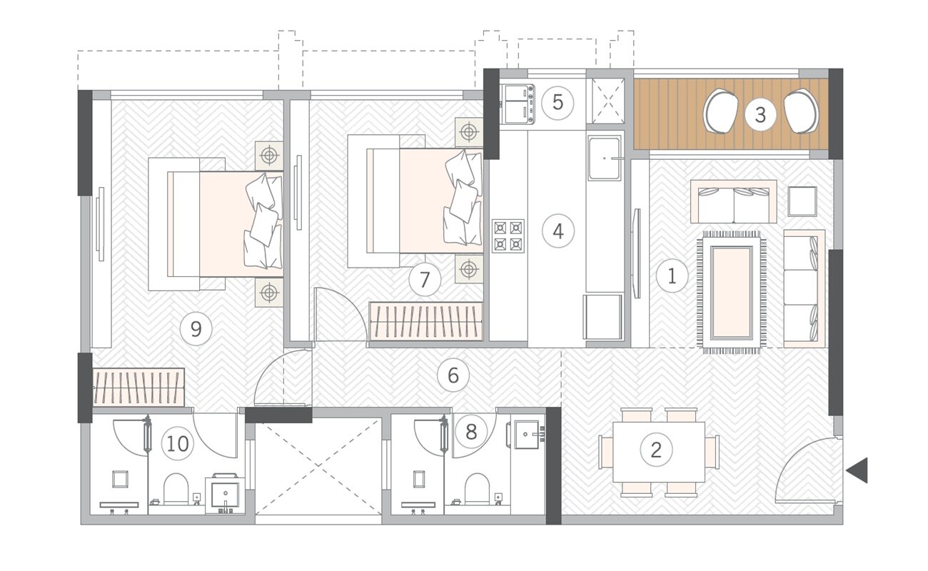 Floor plan of 2 BHK 770 Sq. Ft. Apartment in MS Central Park, Mumbai