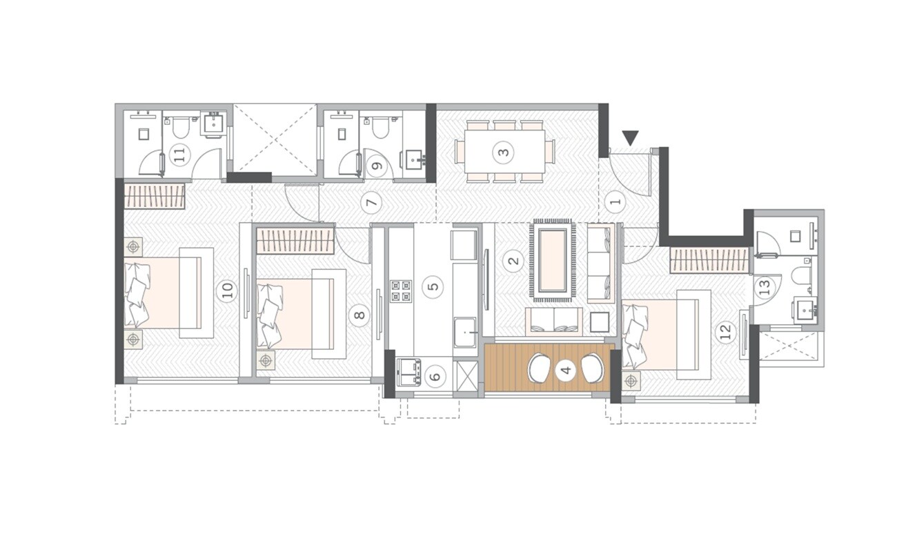 Floor plan of 3 BHK 900 Sq. Ft. Apartment in MS Central Park, Mumbai