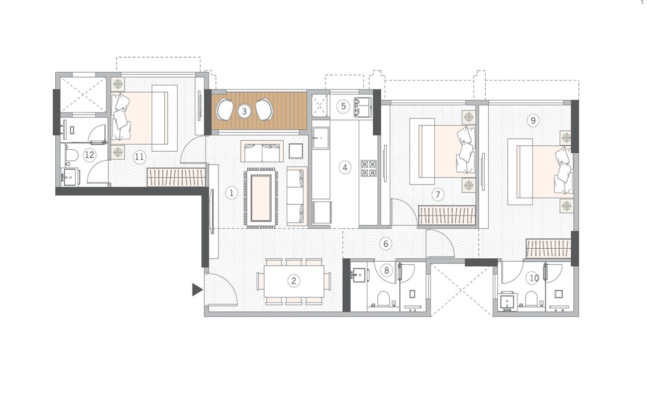 Floor plan of 3 BHK 920 Sq. Ft. Apartment in MS Central Park, Mumbai