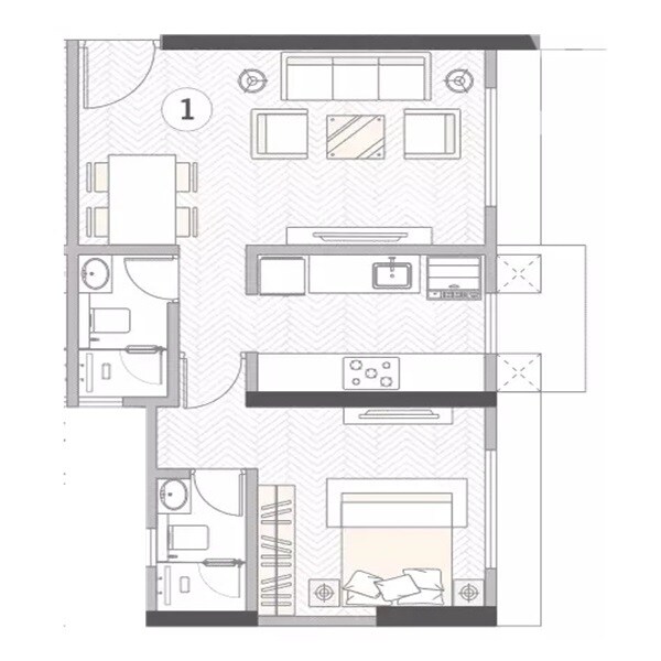 Floor plan of 1 BHK 478 Sq. Ft. Apartment in MS Courtyard, Mumbai