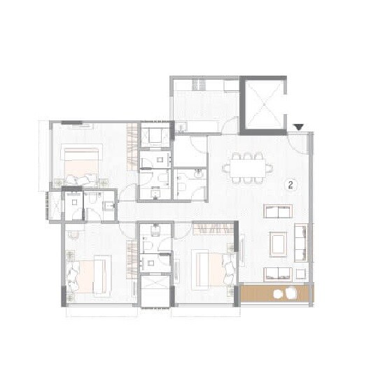 Floor plan of 3 BHK 1146 Sq. Ft. Apartment in MS Gateway, Mumbai