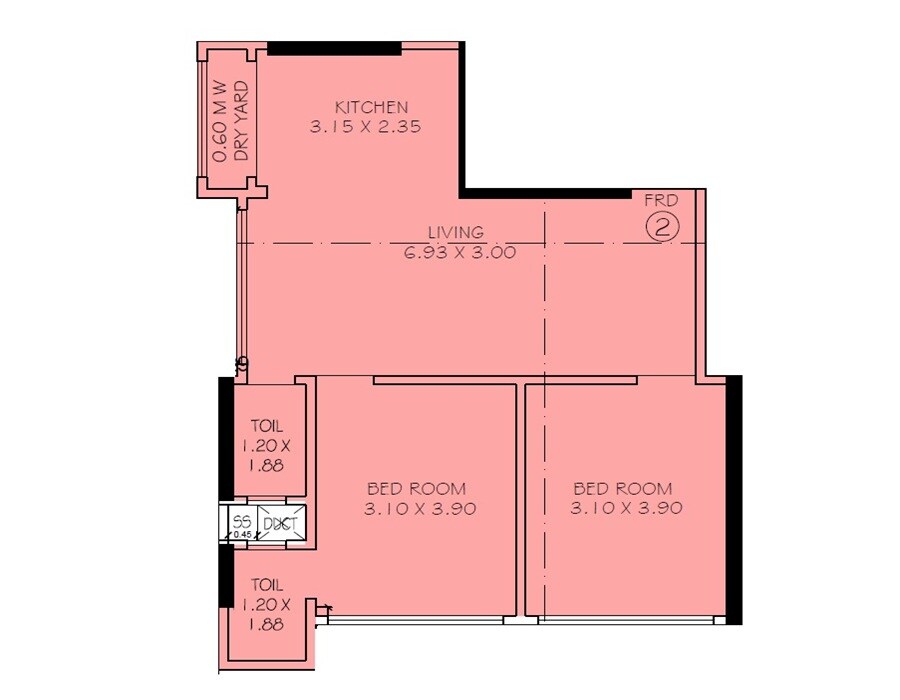 2 BHK 638 Sq. Ft. Apartment