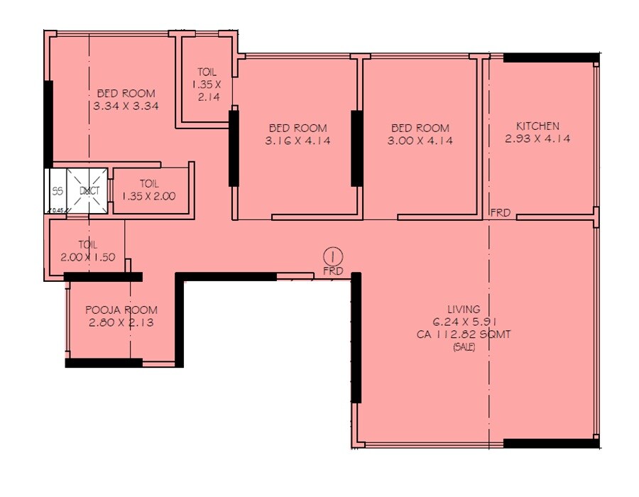 3 BHK 665 Sq. Ft. Apartment