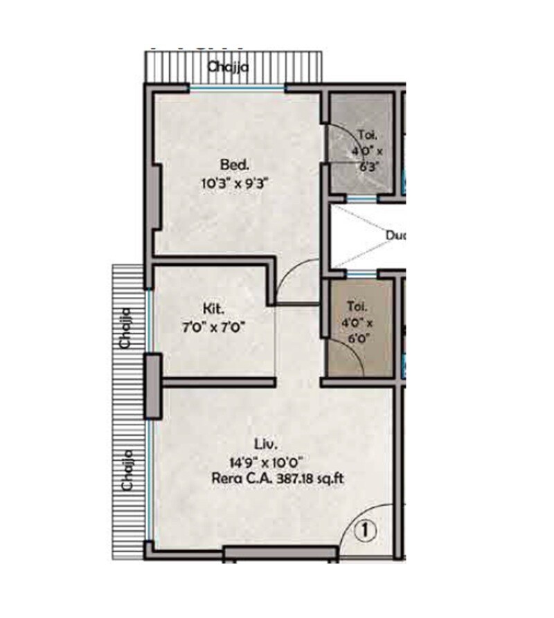 Floor plan of 1 BHK 388 Sq. Ft. Apartment in MS Mody Mickey Links, Mumbai