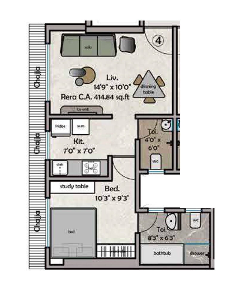 1 BHK 415 Sq. Ft. Apartment