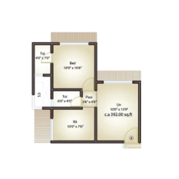 Floor plan of 1 BHK 392 Sq. Ft. Apartment in MS Mody Mickeys Enclave, Mumbai