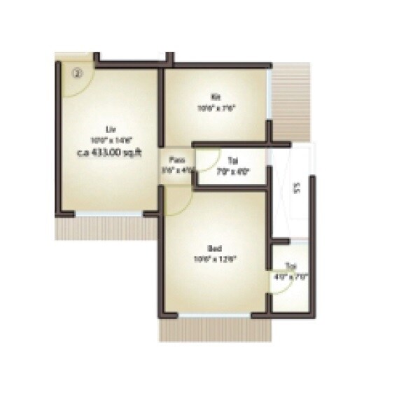 Floor plan of 1 BHK 433 Sq. Ft. Apartment in MS Mody Mickeys Enclave, Mumbai
