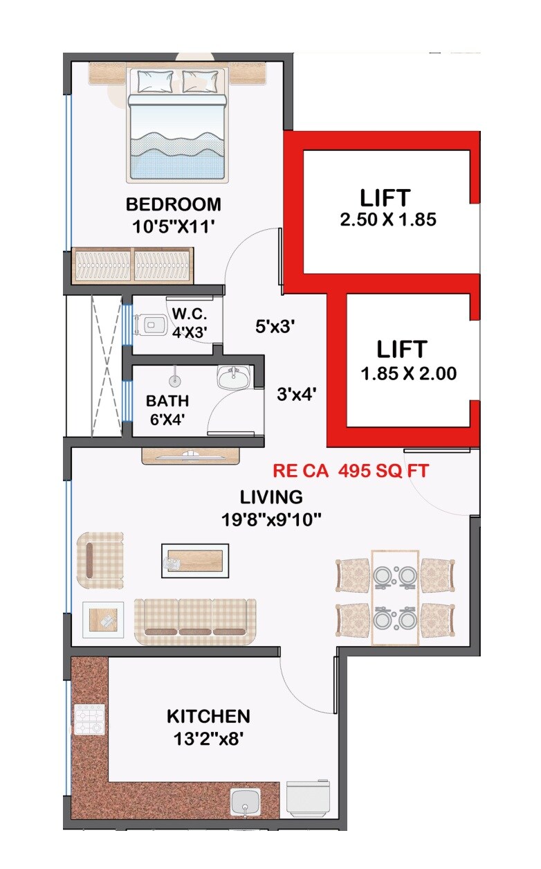 1 BHK 495 Sq. Ft. Apartment