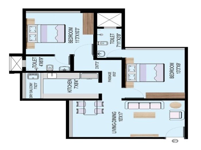 2 BHK 625 Sq. Ft. Apartment