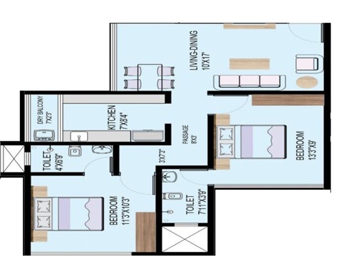 2 BHK 734 Sq. Ft. Apartment