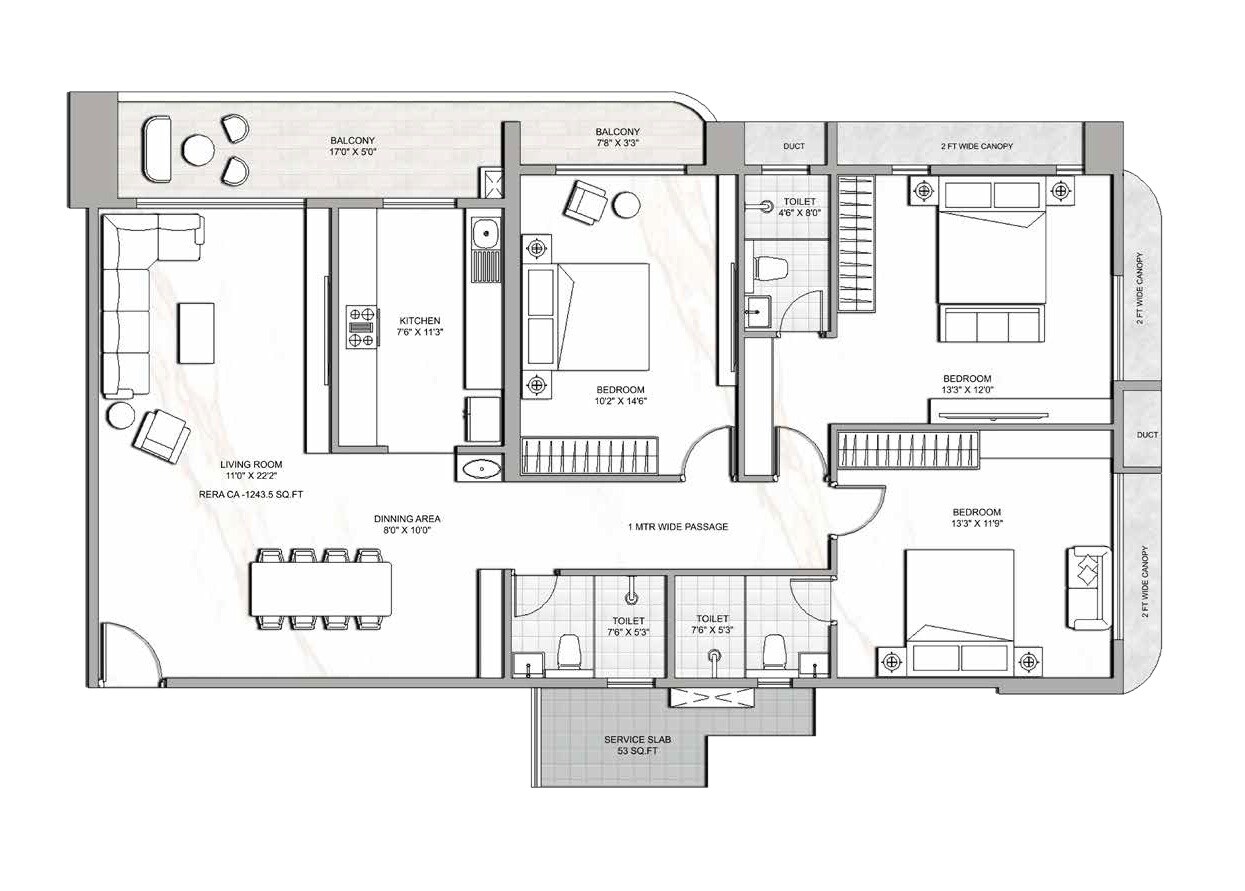 3 BHK 1243 Sq. Ft. Apartment
