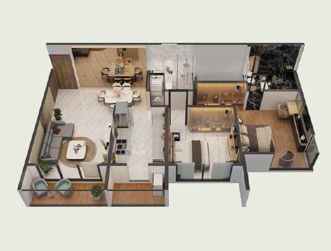Floor plan of 2 BHK 860 Sq. Ft. Apartment in My Home Puri Seleqt, Mumbai