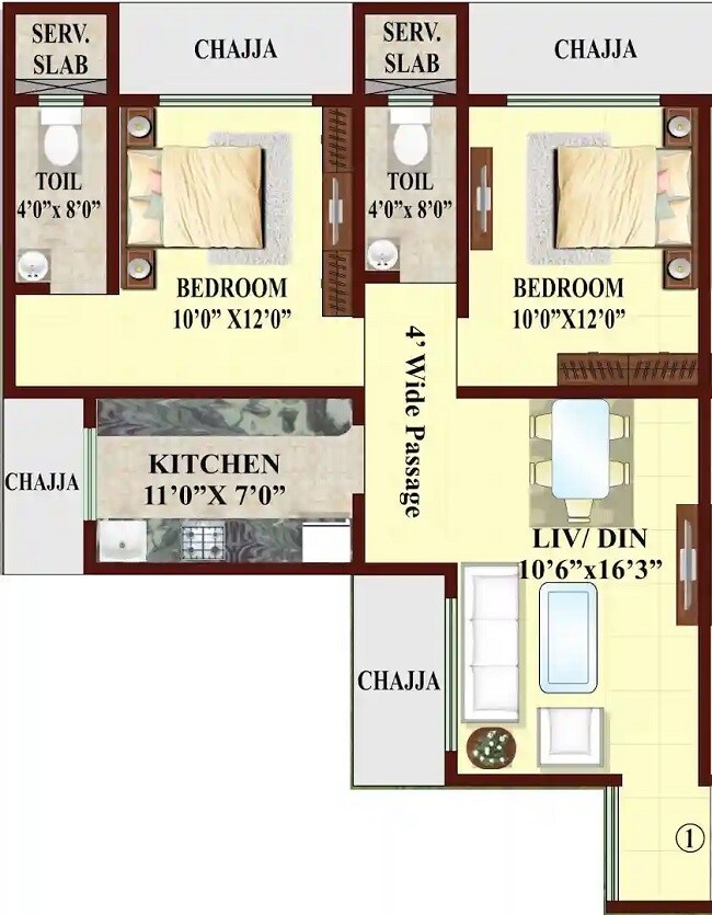 2 BHK 630 Sq. Ft. Apartment