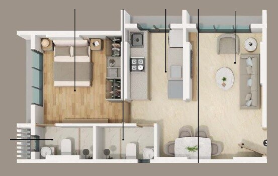 Floor plan of 1 BHK 412 Sq. Ft. Apartment in N Prajapati Meghdhanush, Mumbai