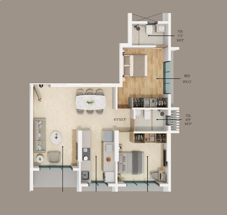 Floor plan of 2 BHK 531 Sq. Ft. Apartment in N Prajapati Meghdhanush, Mumbai