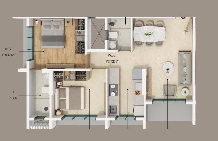 Floor plan of 2 BHK 582 Sq. Ft. Apartment in N Prajapati Meghdhanush, Mumbai