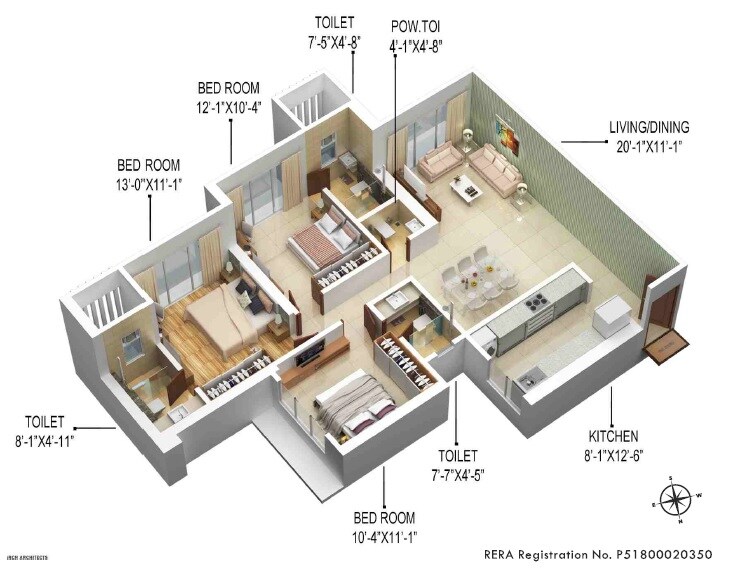 Other, n-rose-northern-hills 3 Bedroom 1101 Sq.Ft. Apartment In Dahisar East Mumbai 9161947