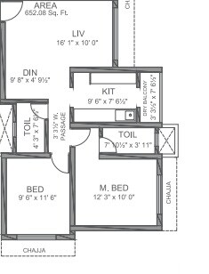 Floor plan of 2 BHK 1100 Sq. Ft. Apartment in Nahalchand  Nl Himalaya, Mumbai
