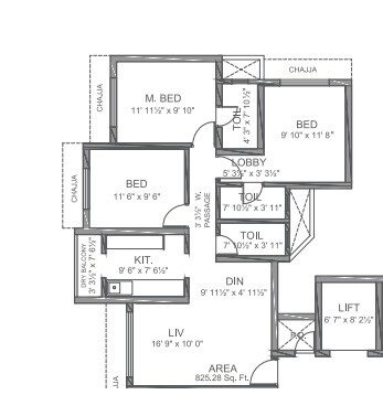 Floor plan of 3 BHK 1400 Sq. Ft. Apartment in Nahalchand  Nl Himalaya, Mumbai
