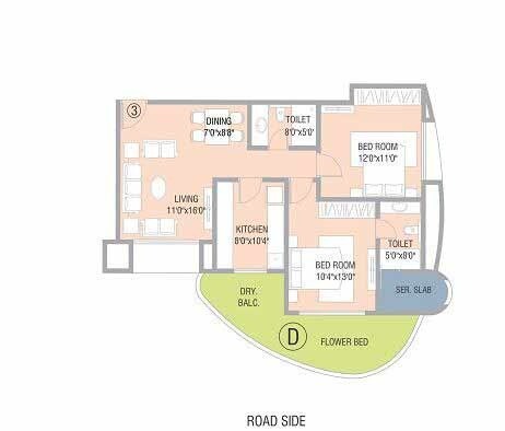 Floor plan of 2 BHK 778 Sq. Ft. Apartment in Nahar Amrit Shakti, Mumbai