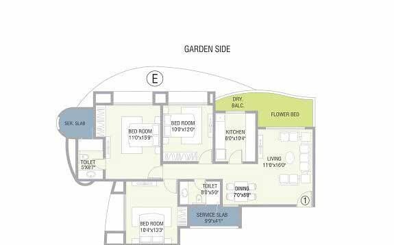 Floor plan of 3 BHK 1499 Sq. Ft. Apartment in Nahar Amrit Shakti, Mumbai