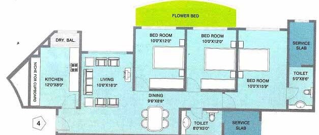 Floor plan of 3 BHK 2600 Sq. Ft. Apartment in Nahar Amrit Shakti, Mumbai