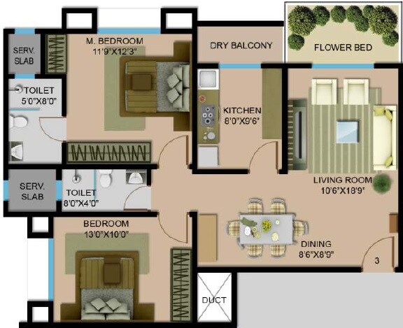 Floor plan of 2 BHK 1360 Sq. Ft. Apartment in Nahar Amrit Shakti Rosa Alba, Mumbai