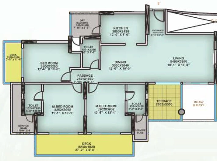 Floor plan of 3 BHK 1561 Sq. Ft. Apartment in Nahar Amrit Shakti Yvonne, Mumbai
