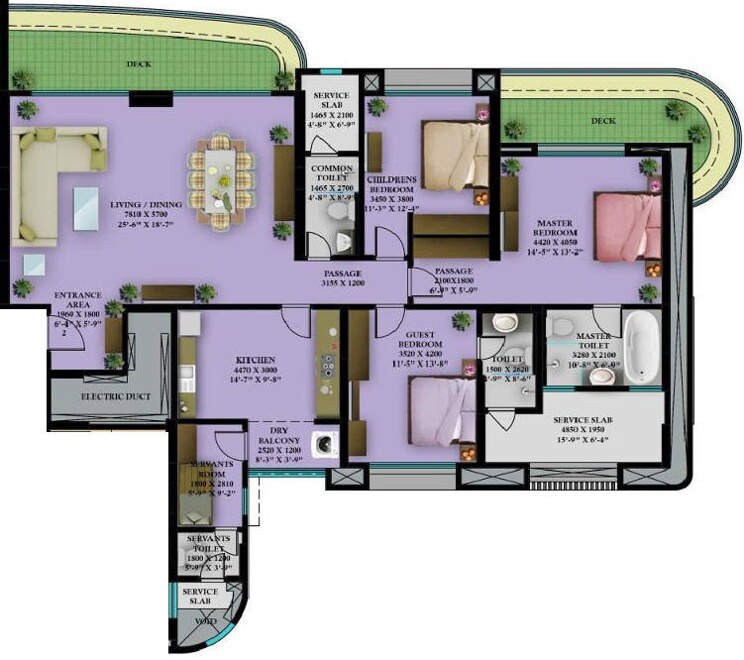 Floor plan of 3 BHK 2350 Sq. Ft. Apartment in Nahar Barberry Bryony, Mumbai