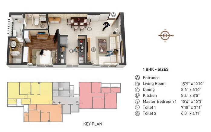 Floor plan of 1 BHK 512 Sq. Ft. Apartment in Nahar Cayenne, Mumbai