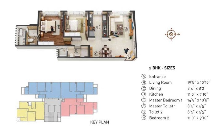 Floor plan of 2 BHK 790 Sq. Ft. Apartment in Nahar Cayenne, Mumbai