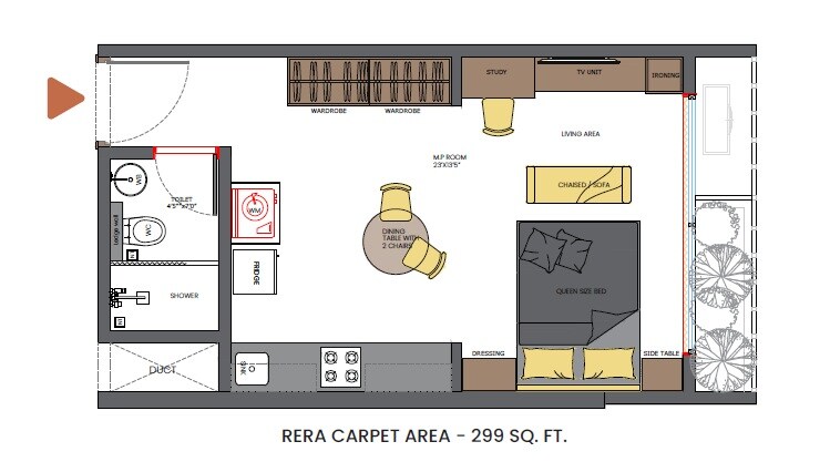 Floor plan of 299 Sq. Ft. Studio in Nahar Yuu Nova, Mumbai