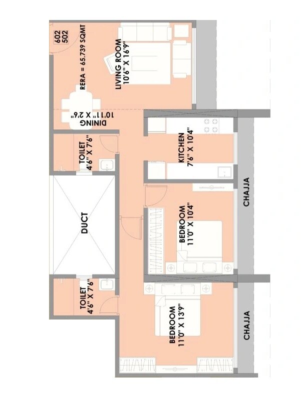 Floor plan of 2 BHK 798 Sq. Ft. Apartment in Nahur Villa, Mumbai